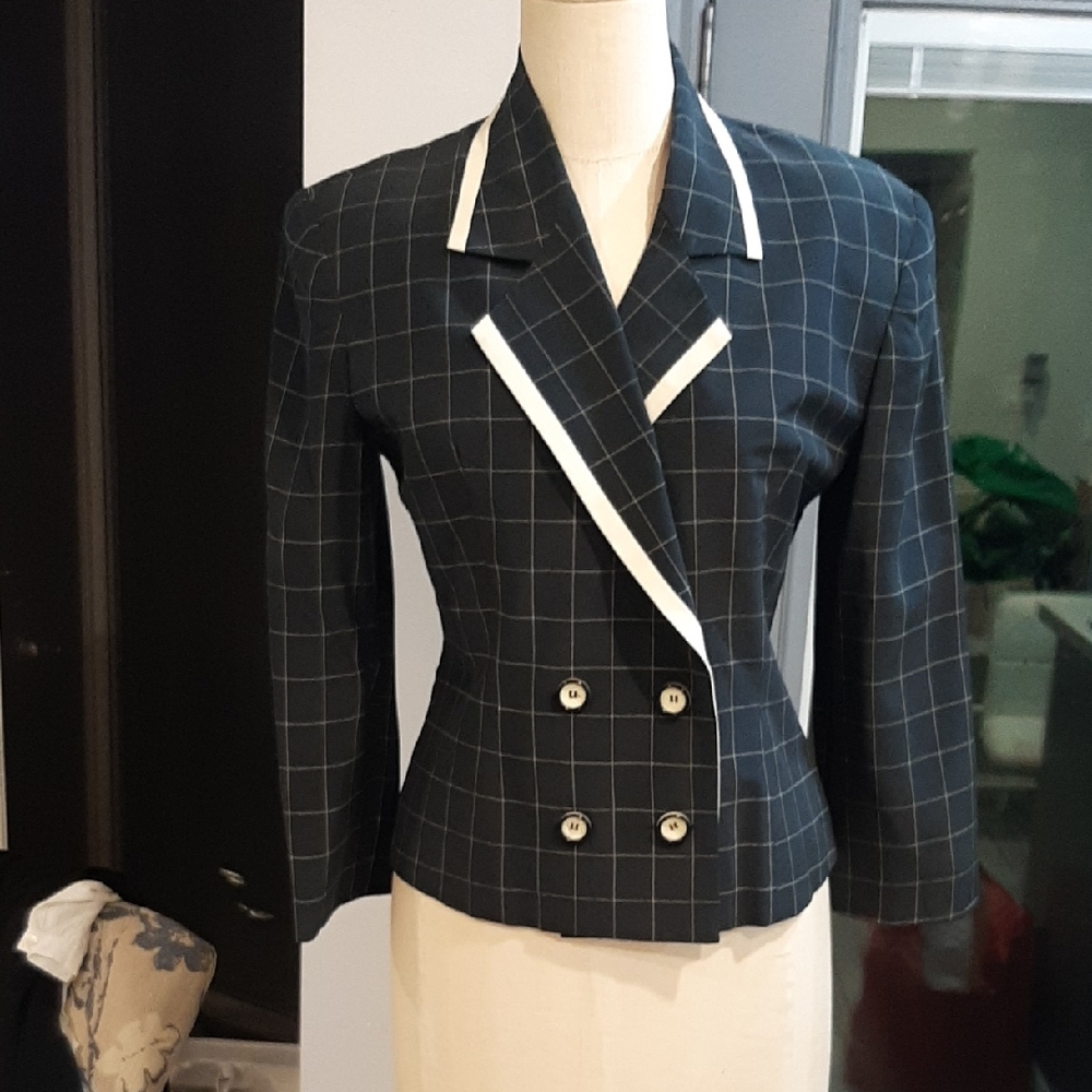 100% Silk Women's Black Checkered Blazer